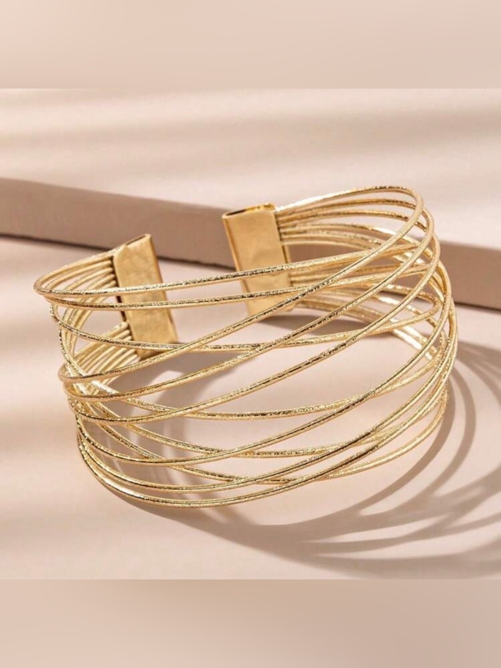 Gold 1pc Multi-Layer Open Cuff Bracelet